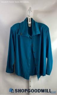 Eva VTG Women's Blue Button Up Padded Shoulder Shirt - Sz 16