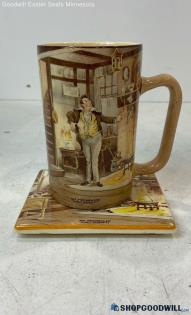 Newhall Hanley England Tall Ceramic Coffee Mug W/Complementary Coaster