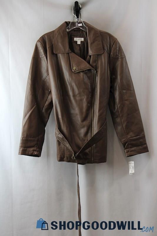 NWT Dress Barn Women's Brown Faux Leather Coat SZ-1X