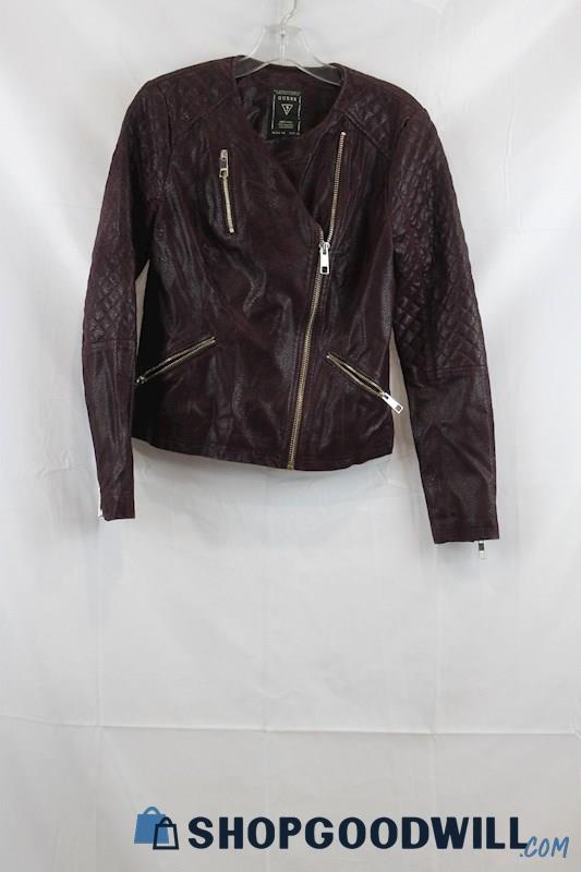 Guess Women's Dark Purple Quilted Leather Jacket SZ S