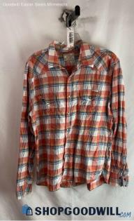 Lucky Brand Men's Pink/White Plaid Button Up Long Sleeve Flannel - Sz L