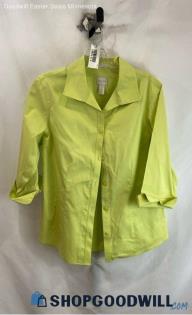 Chico's Women's Yellow Green Button Up Ponte Cuffed Sleeve Shirt - Sz M