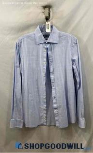 Michael Kors Men's Blue/White/Orange Plaid Cotton Button Up Shirt - Sz M