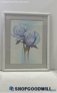 Sophia Koli Signed Matted & Framed "Blue Rose" Floral Wall Art Print 519/980