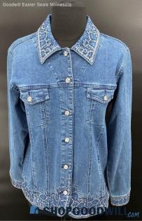 Quacker Factory Women's Rhinestone Studded LTW Jean jacket - Sz S