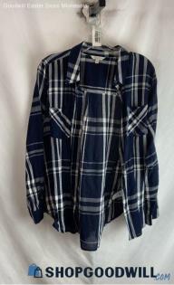 Lucky Brand Women's Navy/White Plaid Lightweight Button up Shirt - Sz L