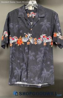 Pacific Legend Men's Black SS shirt with Motorcycles & Floral Design - Sz M