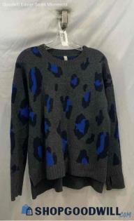 Athleta Women's Black/Blue Patterned Crewneck Sweater - Sz M