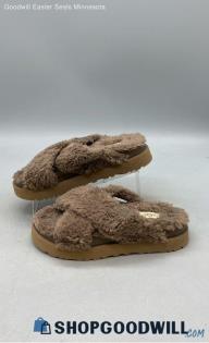 UGG Women's Fuzz Sugar Cross Brown Wool Blend Slippers Sz 8