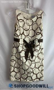 Jessica Howard Women's White/Brown Straight Dress With Bow Tie - Sz 8P