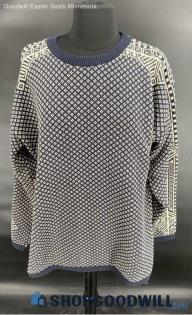 The Knit Company Women's Blue/Ivory Acrylic LS sweater - Sz M