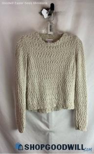 Tommy Bahama Women's Beige/Metallic Gold Textured Knit Long Sleeve Sweater Sz L