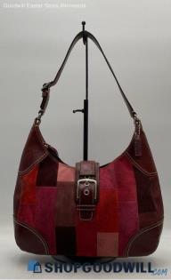 Coach Ergo Pink/Red/Brown Leather/Suede Patchwork Hobo Bag Handbag/Purse