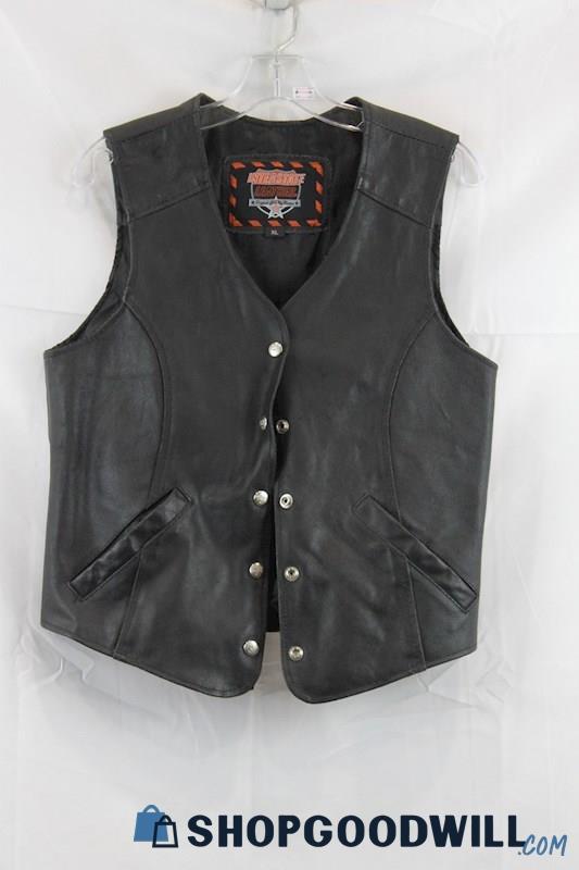 Interstate Leather Women's Black Leather Vest SZ XL
