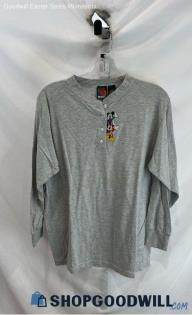 Disney Men's Light Gray Henley 1/4 Button Embroidered VTG Long Sleeve Shirt Sz M