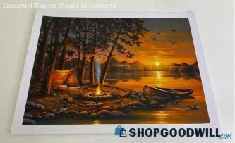 2pc Sunrise & Evening 'Honey Hole' Lake Landscape Art Prints By Geno Peoples