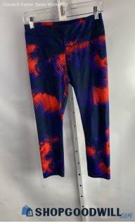 Athleta Women's Navy/Red Patterned Pull-On Cropped Active Leggings - Sz S