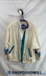 London Fog Men's White/Blue Graphic Patterned Lightweight VTG Jacket - Sz L