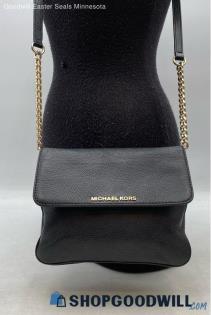 Michael Kors Bedford Black Leather Double Gusset Crossbody Handbag/Purse