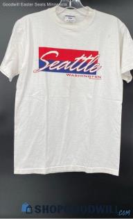 Seattle Washington Graphic on White Jerzees Heavyweight Cotton T-shirt - Sz S