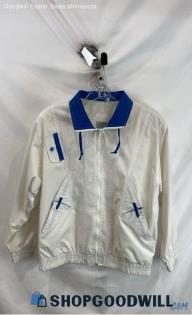 Be In The Current Seen Women White/Blue Shoulder Padded Windbreaker Jacket Sz M