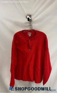 Marlboro Men's Red Ribbed Knit Henley 1/4 Button Long Sleeve VTG Shirt - Sz XXL