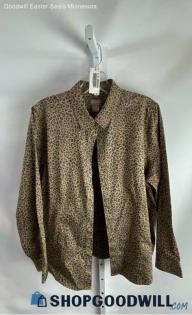 Chico's Women's Beige/Black Leopard Button Up Shirt - Sz 12