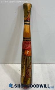 Vintage Mexican Hand Carved Wood Painted Pinata Bat Stick