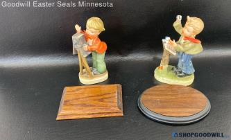 Napco 2pc Ceramic Figurine Set Cameraman Boy & Bird Vintage Collectible