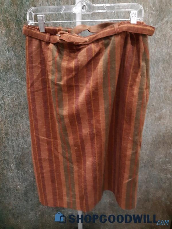 Paula Brooks Orange & Brown tone skirt w/belt - No Size 