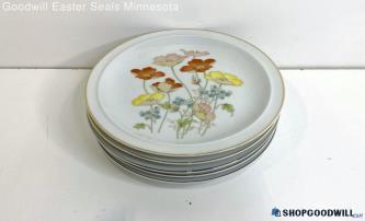 5PC Fanci Florals Collection Japan Porcelain Painted Poppy + Blue Morn Plates