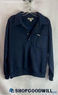 Weatherman Men's VTG Navy Fleece Lined Henley Sweatshirt - Sz M