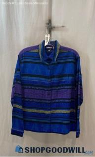 Chico's Women's Blue Striped Lightweight Button Up Shirt - Sz S