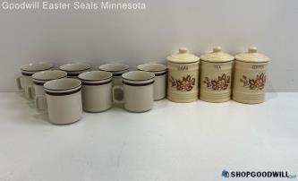 11pc Orbit Stoneware & More Mugs, Tea Coffee Sugar Canister Storage