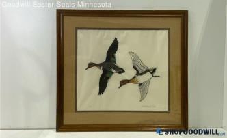 Les Anderson Jr. Signed Matted & Framed Ducks Flying Art Print 1968 14/50