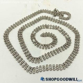 Silver-Tone 3-Riw Rhinestone Bling 39" Long Belt