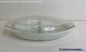 Pyrex 1063 Milk Glass 1 1/2qt. Divided Casserole Dish W/ Lid