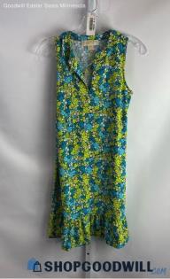 Michael Kors Women's Blue/Green Floral Shift Dress - Sz XS