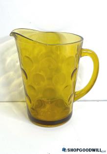 Hazel Atlas Pitcher El Dorado Amber Yellow Thumbprint Coin Dot Glass Pitcher