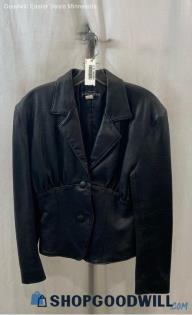 Phoenix Women's VTG Black Genuine Leather Button Up Cropped Jacket - Sz 7