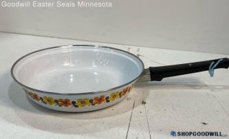 Austrian Made Retro Looking Enamel Flower Floral Skillet Pan