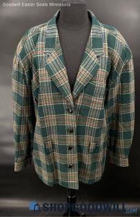 Lizsport Women's Green Plaid wool blend blazer - Sz 14