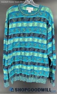 Bizzarro Men's Blue/Green Cotton Knit LS sweater