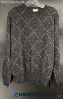 Giorgio Men's Charcoal Grey Diamond pattern LS sweater