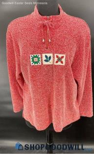 Women's Red & White LS 1/4 Zip LS shirt by Teddi Petite