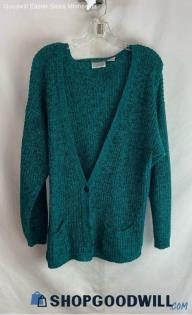 Favorites Women's VTG Teal Green/Black Button Up Cardigan - Sz L