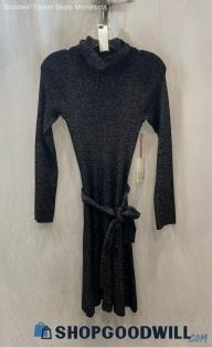 NWT Alex Marie Women's Black/Silver Shimmer Ribbed L.S Sweater Dress - Sz S