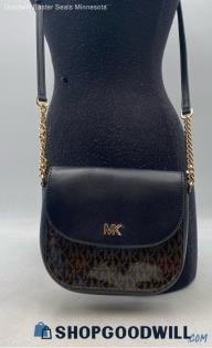 Michael Kors Signature Brown/Black Leather Half Dome Crossbody Handbag/Purse