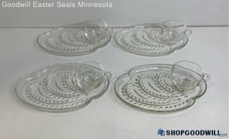 B) 8PC Federal Glass Homestead Clear Serving Snack Plate Set IOB