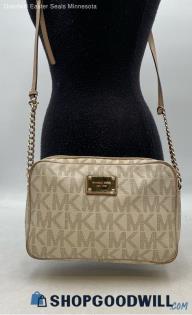 Michael Kors Jet Set Signature Vanilla Coated Canvas Crossbody Handbag/Purse